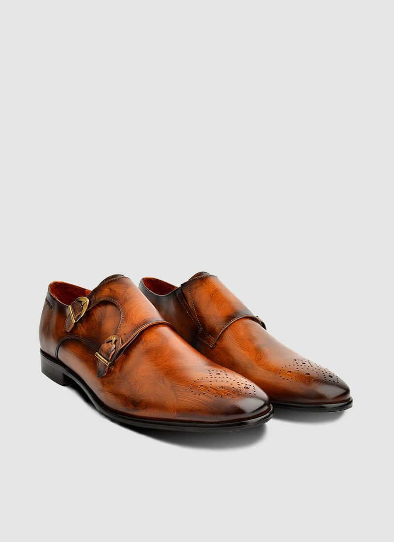 Language Shoes-Men-Maybri Monk-Premium Leather-Tan Colour-Formal Shoe