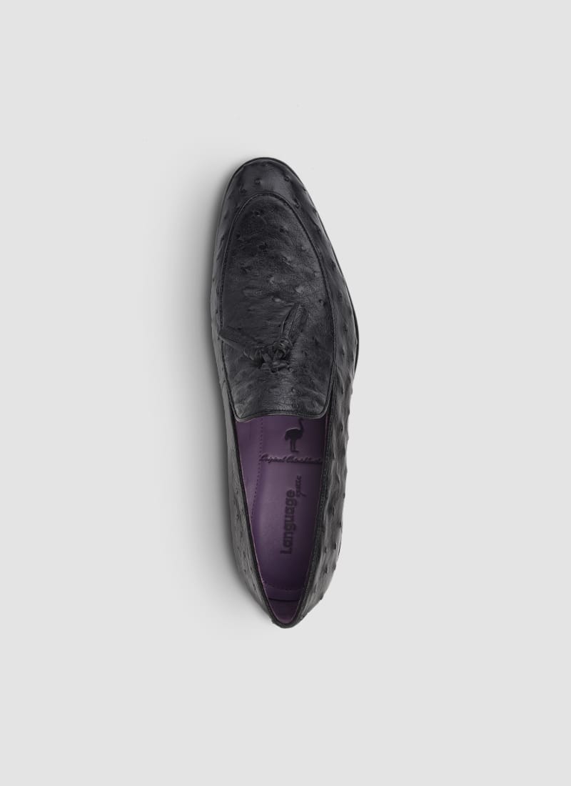 Language Shoes-Men-Crios Loafer-Ostrich Leather-Black Colour-Formal Shoe