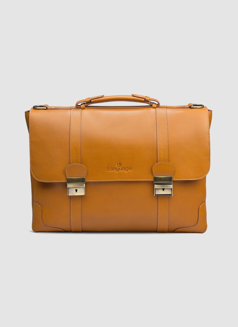 Language Shoes-Men-Jones Briefcase-Premium Leather-Tan Colour-Leather Accessories