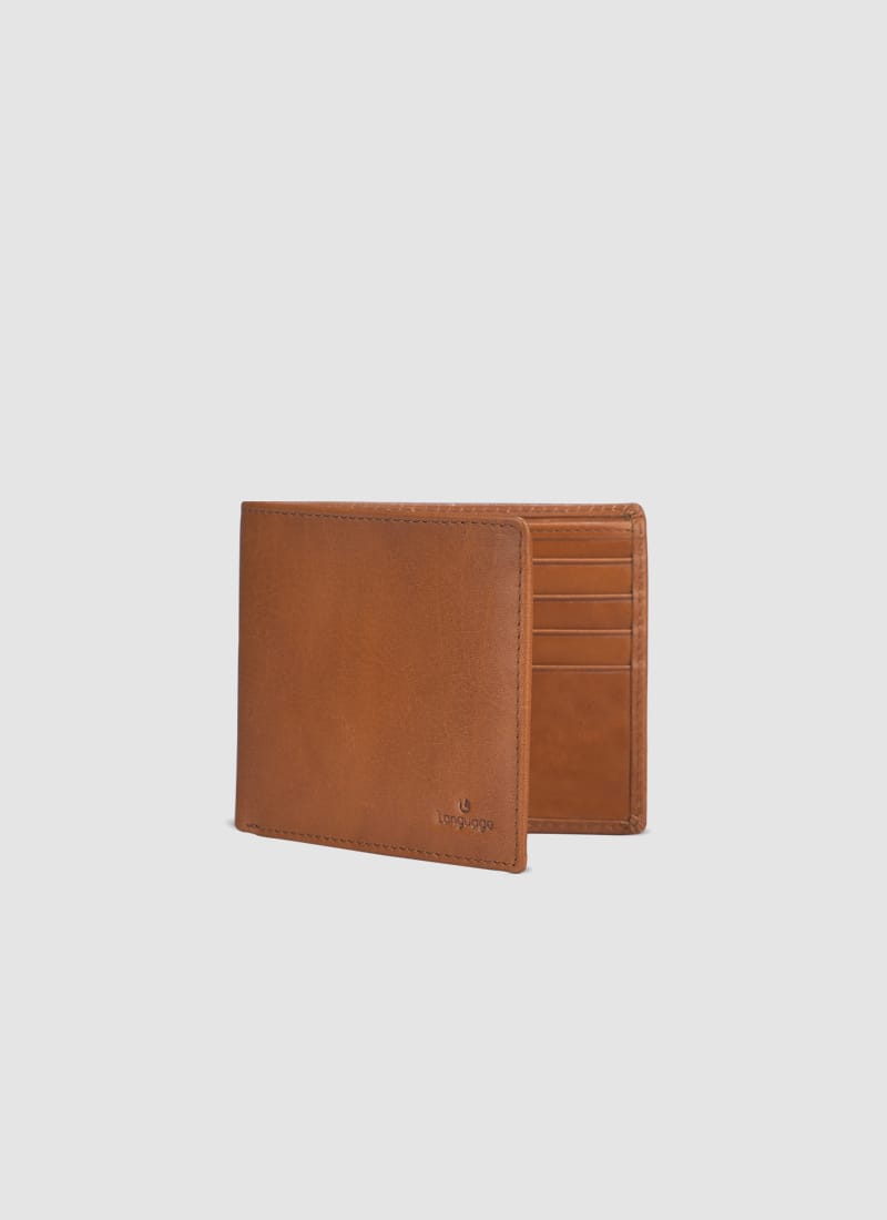 Language Shoes-Men-Shrilk Bi-fold Wallet-Premium Leather-Tan Colour-Leather Accessories