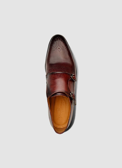 Language Shoes-Men-Maybri Monk-Premium Leather-Wine Colour-Formal Shoe
