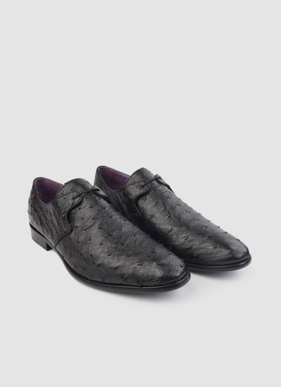 Language Shoes-Men-Apollo Derby-Ostrich Leather-Black Colour-Formal Shoe