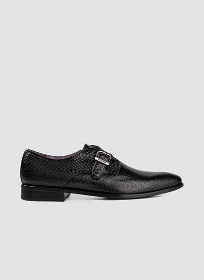 Language Shoes-Men-Smith Monk-Premium Leather-Black Colour-Formal Shoe