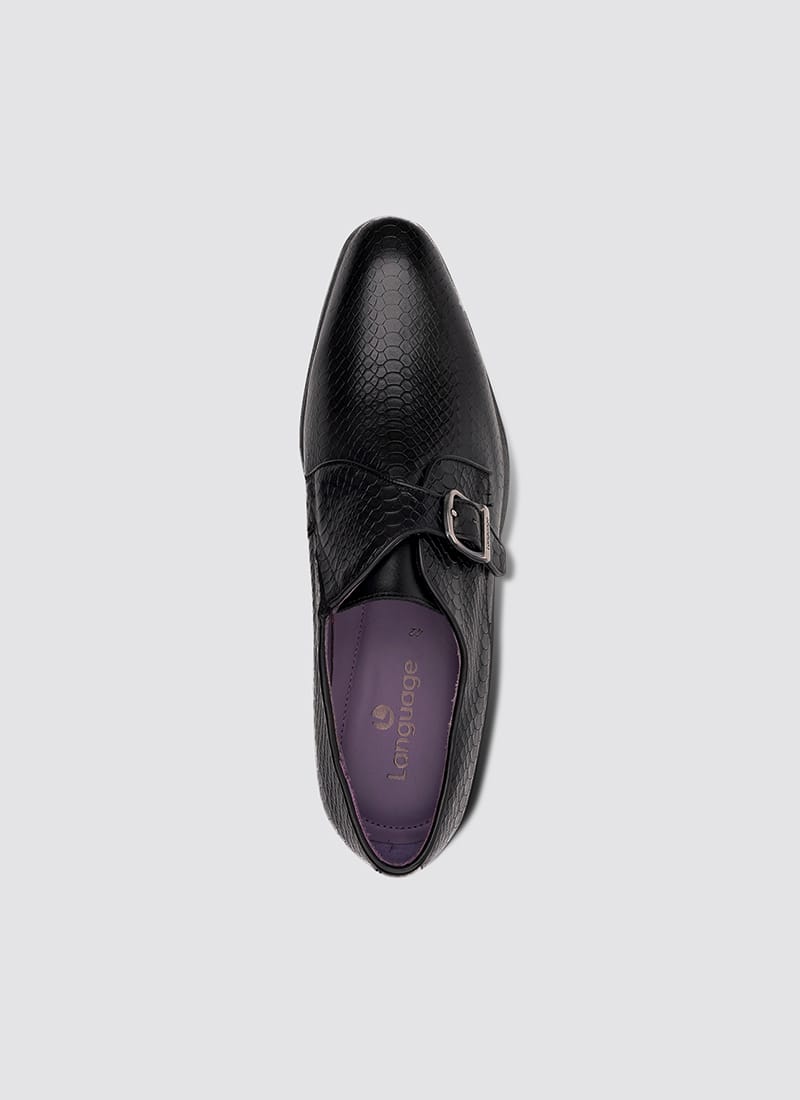 Language Shoes-Men-Smith Monk-Premium Leather-Black Colour-Formal Shoe