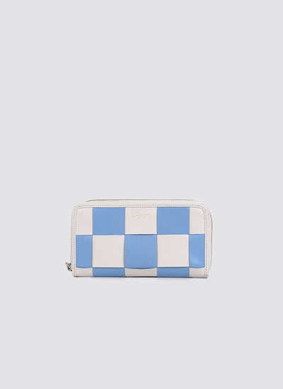 Language Shoes-Women-Coco Long Wallet-Premium Leather-Blue+Ecru Colour-Leather Accessories