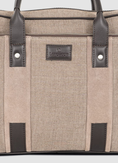 Language Shoes-Men-Damien Laptop Bag-Combination of Fabric/Leather-Beige Colour-Leather Accessories