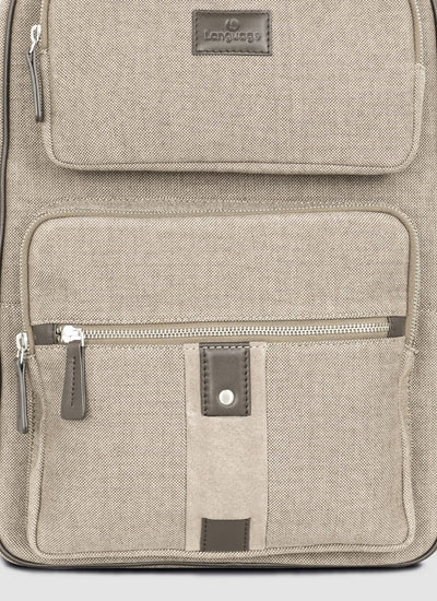 Language Shoes-Men-Rockerfeller Backpack-Combination of Fabric/Leather-Beige Colour-Leather Accessories