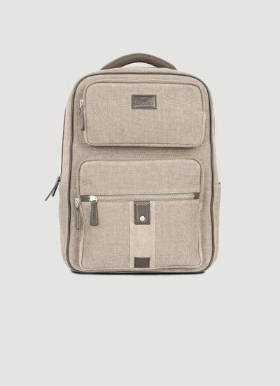 Language Shoes-Men-Rockerfeller Backpack-Combination of Fabric/Leather-Beige Colour-Leather Accessories