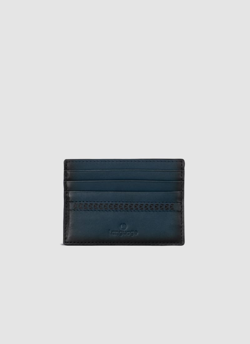 Language Shoes-Men-Raven Laser Card Holder-Premium Leather-Navy Colour-Leather Accessories