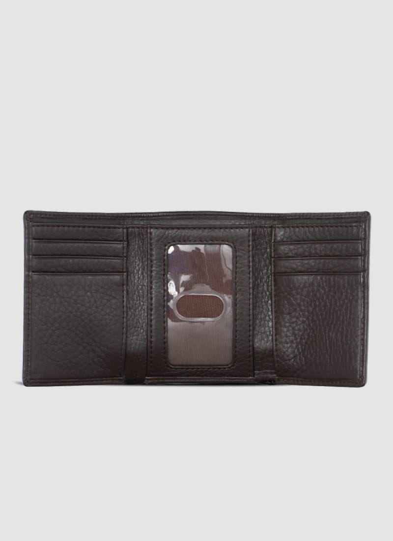 Language Shoes-Men-Woods Milled Trifold Wallet-Premium Leather-Brown Colour-Leather Accessories