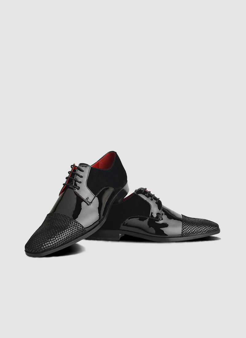 Language Shoes-Men-Raphael Derby-Combination of Leather/Fabric-Black Colour-Formal Shoe