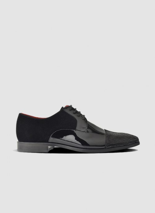 Language Shoes-Men-Raphael Derby-Combination of Leather/Fabric-Black Colour-Formal Shoe