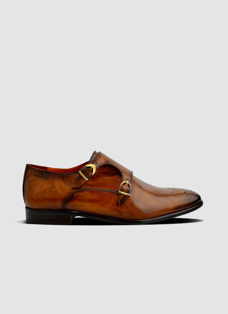 Language Shoes-Men-Maybri Monk-Premium Leather-Tan Colour-Formal Shoe