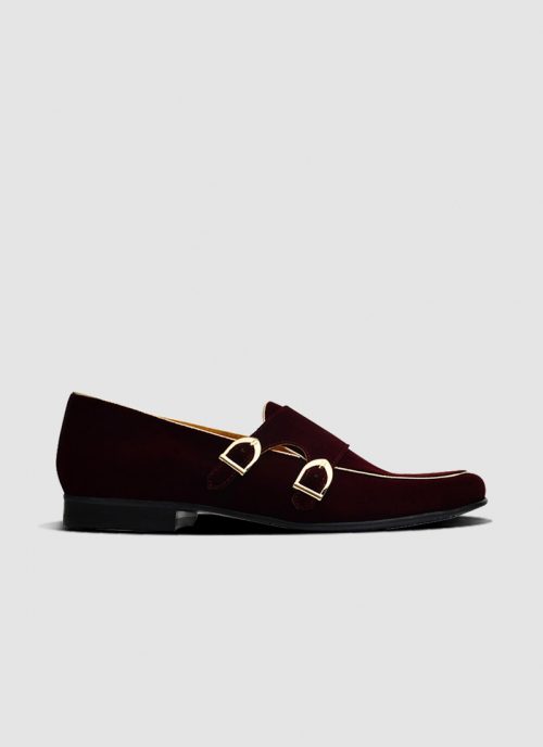 Language Shoes-Men-Date Monk-Fabric-Wine Colour-Formal Shoe