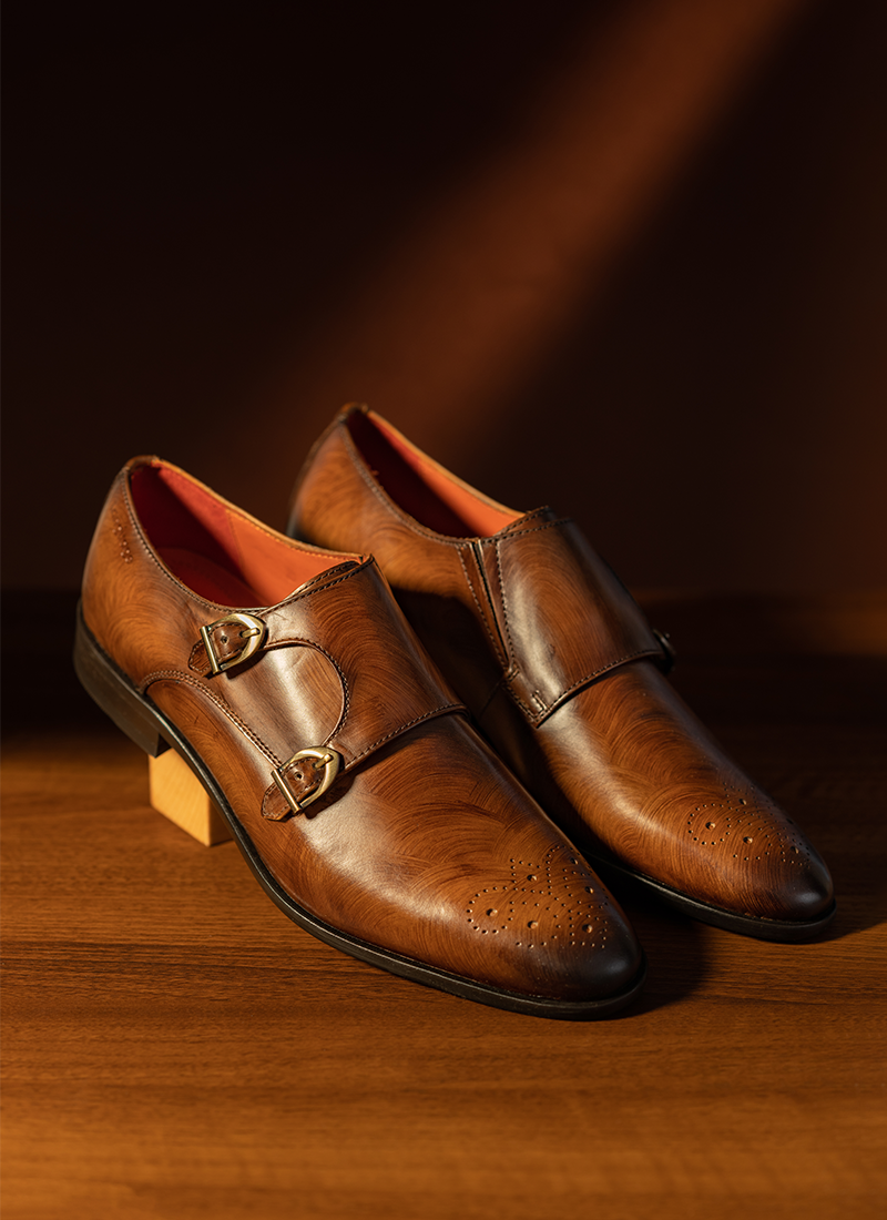 Language Shoes-Men-Maybri-Monk-Premium Leather-Tan Colour-Formal Shoe