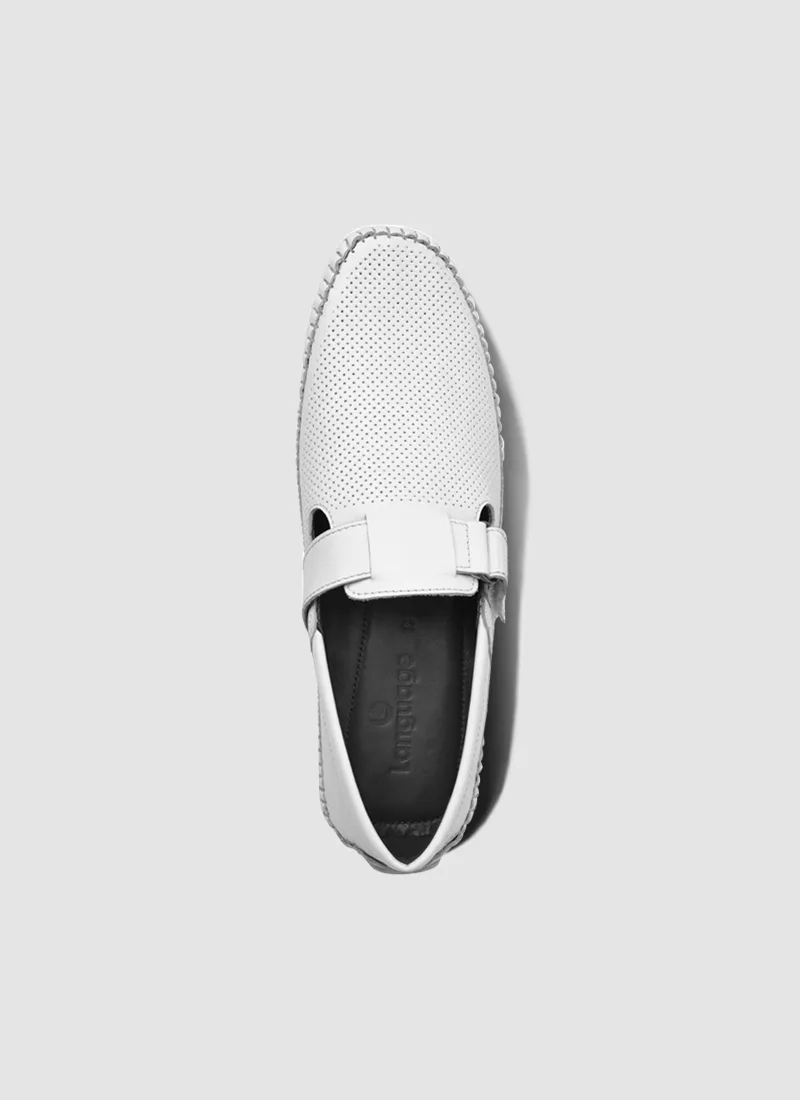 Language Shoes-Men-Dwayne Driver-Premium Leather-White Colour-Casual Shoe