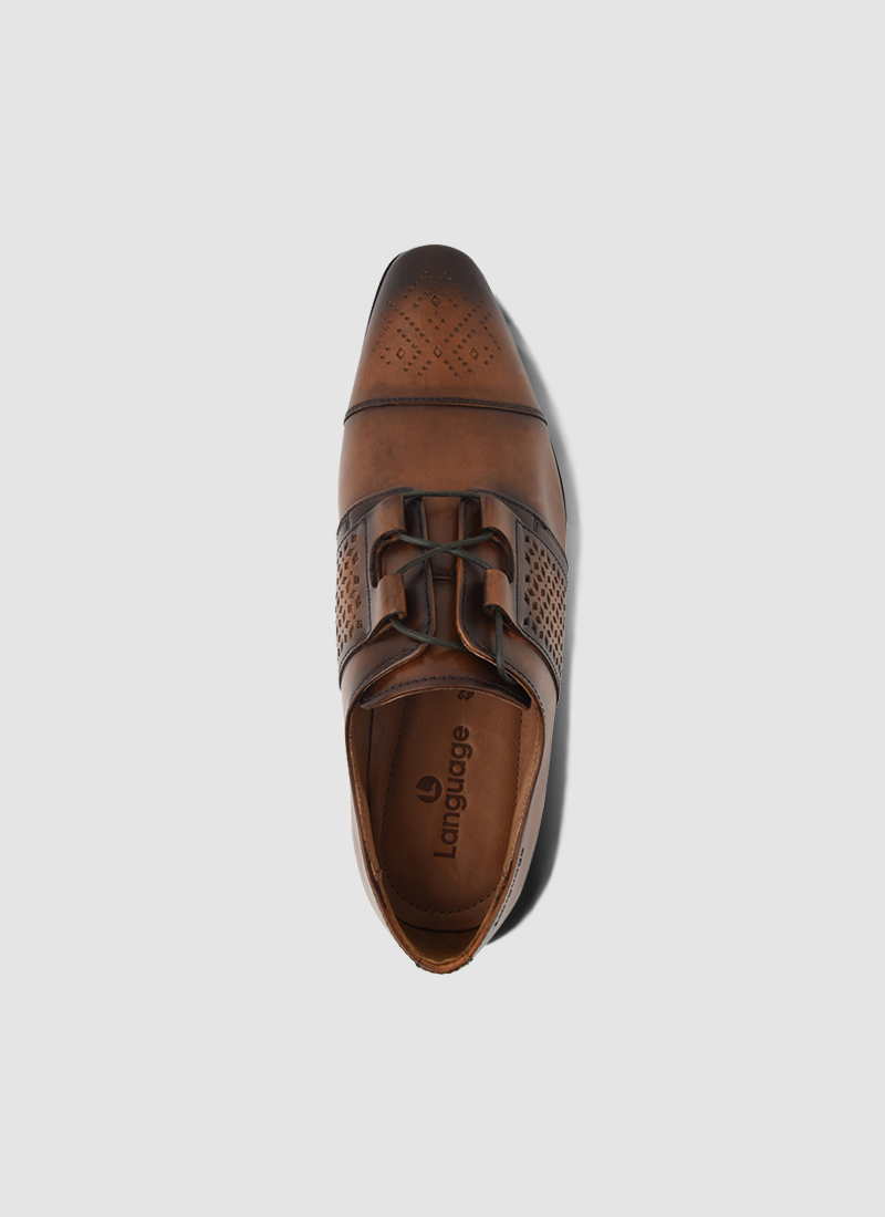 Language Shoes-Men-Retro Derby-Premium Leather-Tan Colour-Formal Shoe