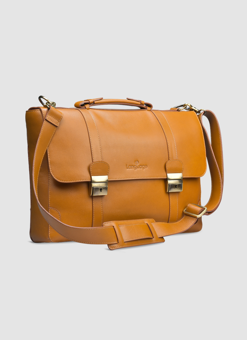 Language Shoes-Men-Jones Briefcase-Premium Leather-Tan Colour-Leather Accessories