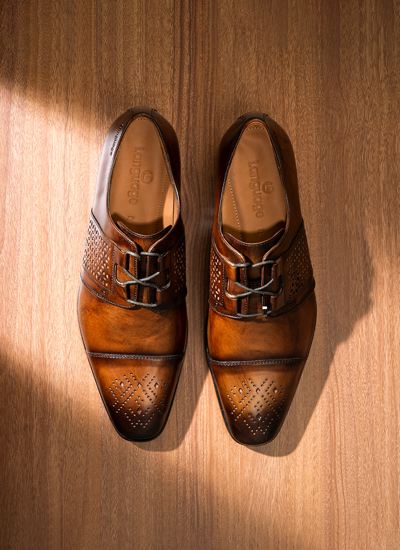 Language Shoes-Men-Retro-derby-Premium Leather-Tan Colour-Formal Shoe