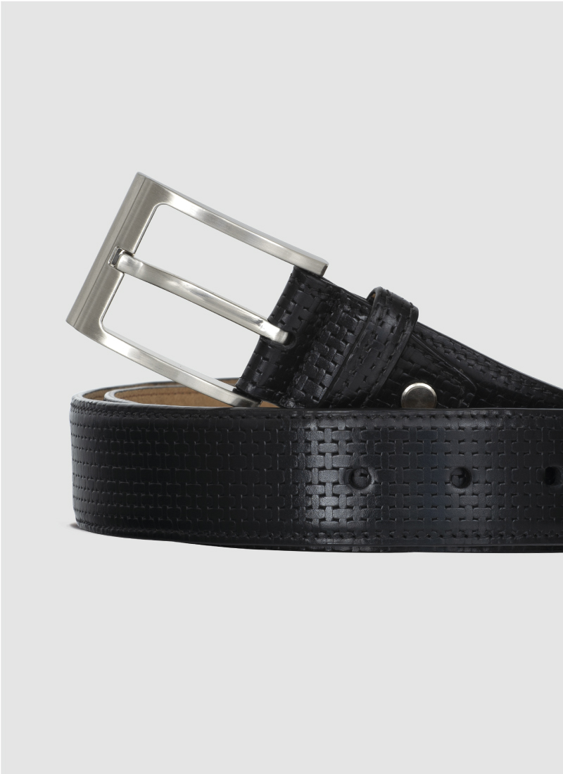 Language Shoes-Men-David Belt-Premium Leather-Black Colour-Belt