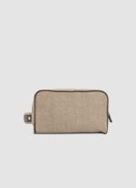 Language Shoes-Men-Rake Wash Bag-Combination of Fabric/Leather-Beige Colour-Leather Accessories
