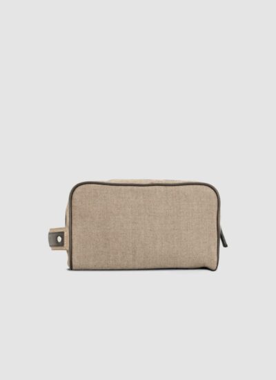 Language Shoes-Men-Rake Wash Bag-Combination of Fabric/Leather-Beige Colour-Leather Accessories