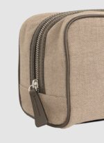 Language Shoes-Men-Rake Wash Bag-Combination of Fabric/Leather-Beige Colour-Leather Accessories