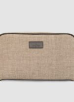 Language Shoes-Men-Rake Wash Bag-Combination of Fabric/Leather-Beige Colour-Leather Accessories
