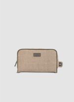 Language Shoes-Men-Rake Wash Bag-Combination of Fabric/Leather-Beige Colour-Leather Accessories