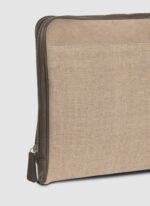 Language Shoes-Men-Gabriel Document Holder-Combination of Fabric/Leather-Beige Colour-Leather Accessories