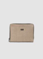 Language Shoes-Men-Gabriel Document Holder-Combination of Fabric/Leather-Beige Colour-Leather Accessories