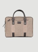 Language Shoes-Men-Damien Laptop Bag-Combination of Fabric/Leather-Beige Colour-Leather Accessories