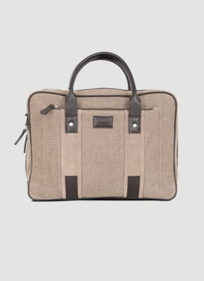 Language Shoes-Men-Damien Laptop Bag-Combination of Fabric/Leather-Beige Colour-Leather Accessories
