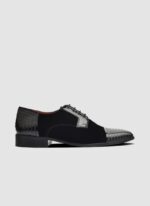 Language Shoes-Men-Reid Derby-Combination of Leather/Fabric-Black Colour-Formal Shoe