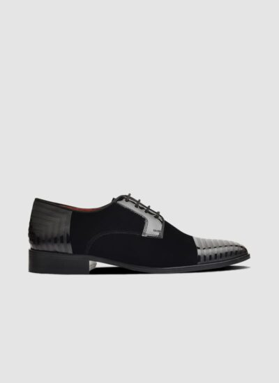 Language Shoes-Men-Reid Derby-Combination of Leather/Fabric-Black Colour-Formal Shoe