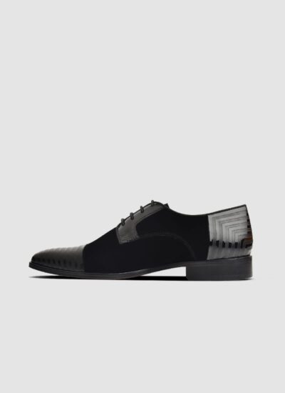 Language Shoes-Men-Reid Derby-Combination of Leather/Fabric-Black Colour-Formal Shoe