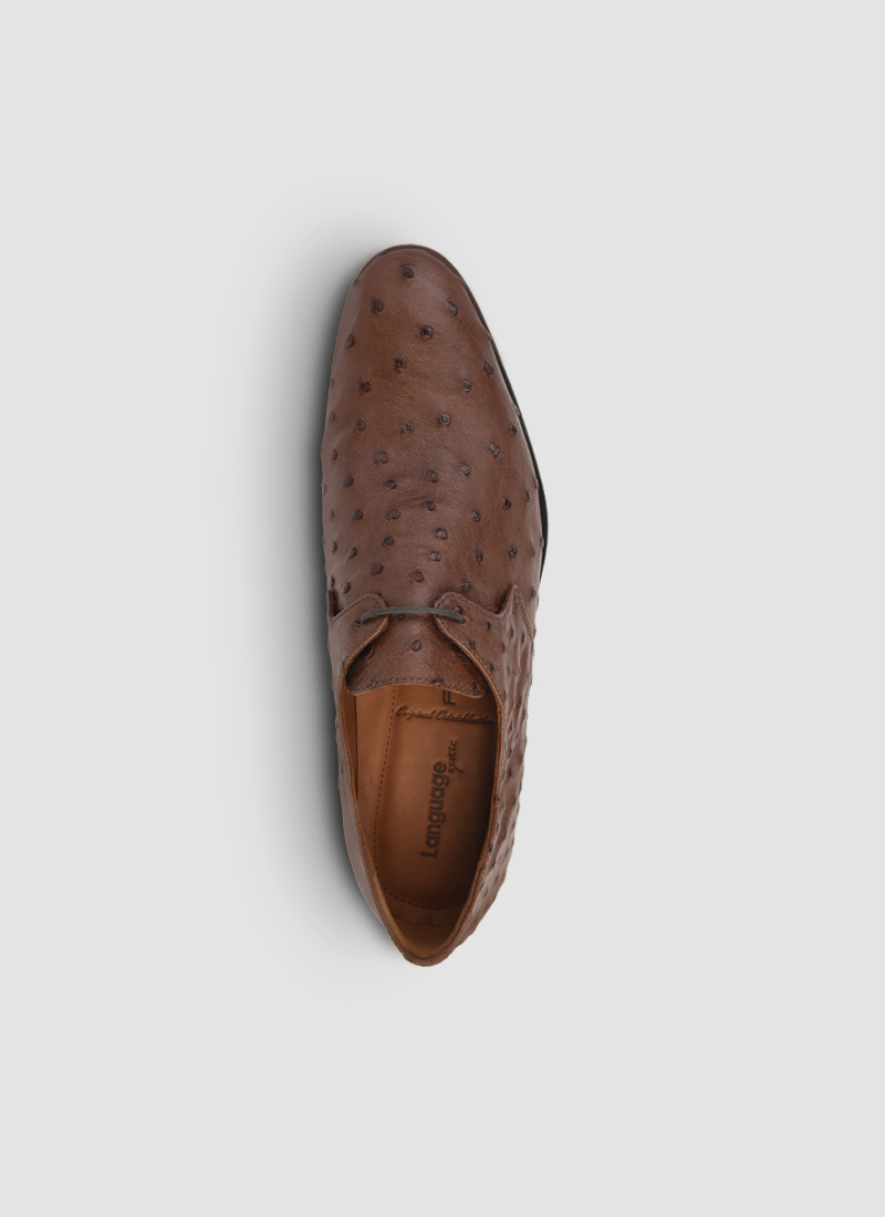 Language Shoes-Men-Apollo Derby-Ostrich Leather-Tan Colour-Formal Shoe